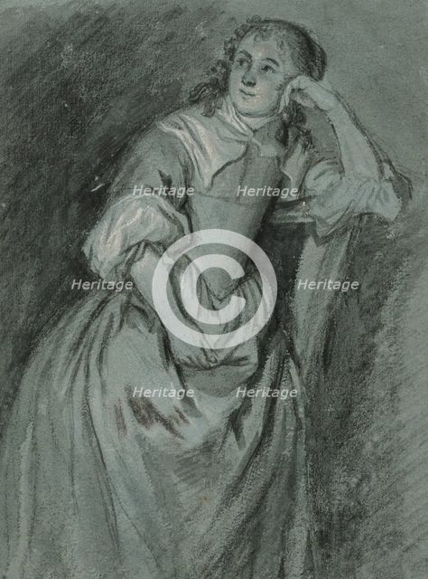 Young woman leans on a chair. Creator: Gaspar Netscher.