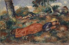 Young Woman Lying in the Grass (Jeune fille couchée sur l'herbe), ca 1890-1895. Creator: Renoir, Pierre Auguste (1841-1919)