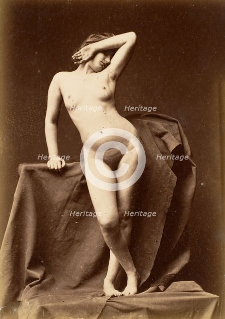[Young Woman, Nude, From the Front with Hand Over Face], 1860s. Creator: Unknown.