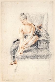 Young woman, nude, holding one foot in her hands 1716-18. Artist: Jean-Antoine Watteau