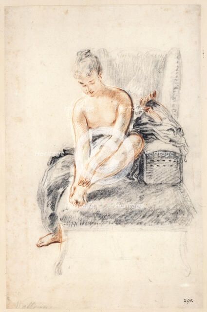 'Young woman, nude, holding one foot in her hands', 1716-18.  Artist: Jean-Antoine Watteau
