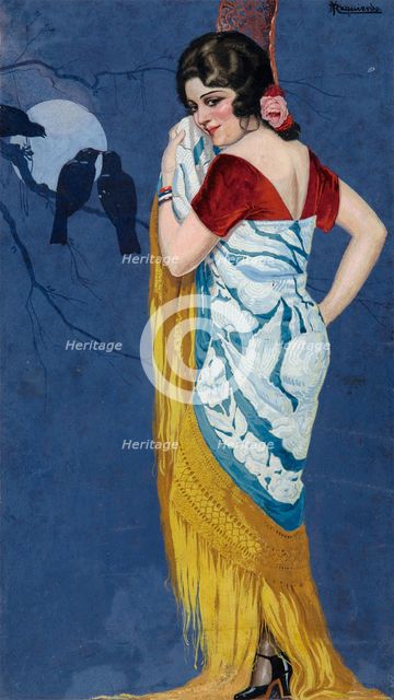 Young Woman Smiling in the Moonlight. Artist: Izquierdo y Garrido, Ramón José (1873-1931)