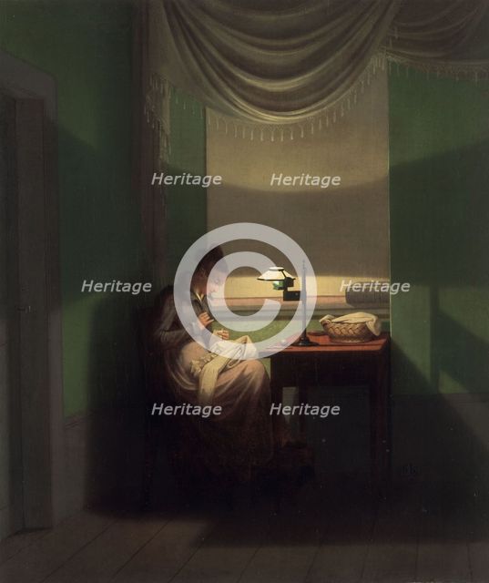Young Woman Sewing by the Light of a Lamp, 1823.