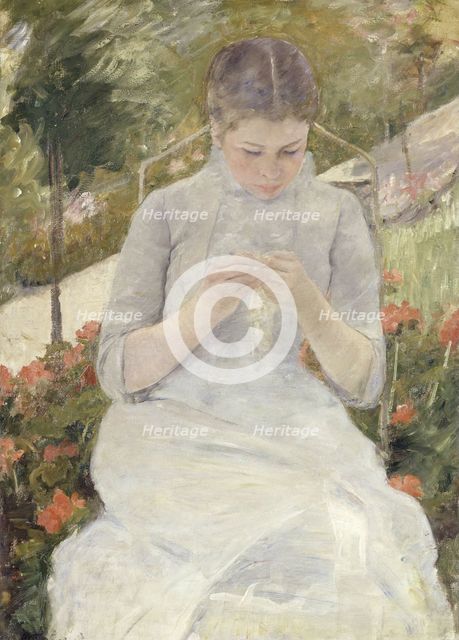 Young Woman Sewing in the Garden, 1880-1882. Artist: Cassatt, Mary (1845-1926)