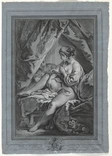Young Woman Seated on a Bed, 1764-1767. Creator: Louis-Marin Bonnet (French, 1736-1793)