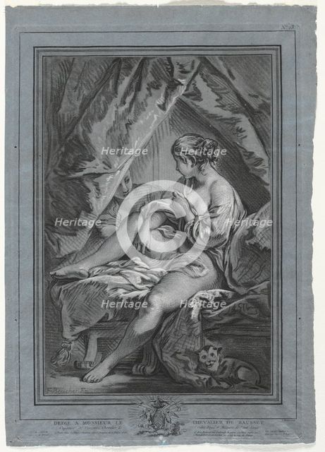 Young Woman Seated on a Bed, 1764-1767. Creator: Louis-Marin Bonnet (French, 1736-1793).