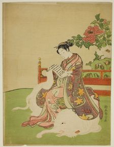 Young Woman Seated on a White Elephant (parody of the Bodhisattva Fugen), c. 1767/68. Creator: Suzuki Harunobu
