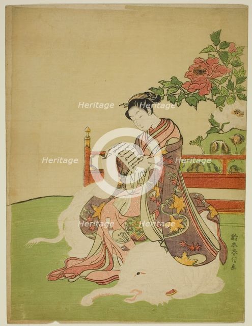 Young Woman Seated on a White Elephant (parody of the Bodhisattva Fugen), c. 1767/68. Creator: Suzuki Harunobu.