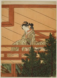 Young Woman Seated on the Balcony of Kiyomizu Temple, c. 1766. Creator: Suzuki Harunobu