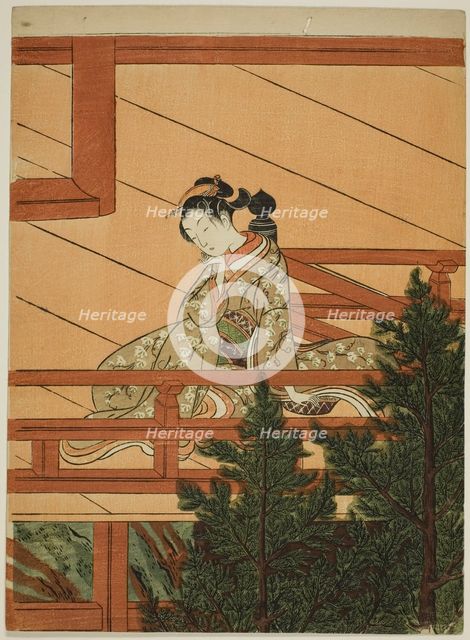 Young Woman Seated on the Balcony of Kiyomizu Temple, c. 1766. Creator: Suzuki Harunobu.