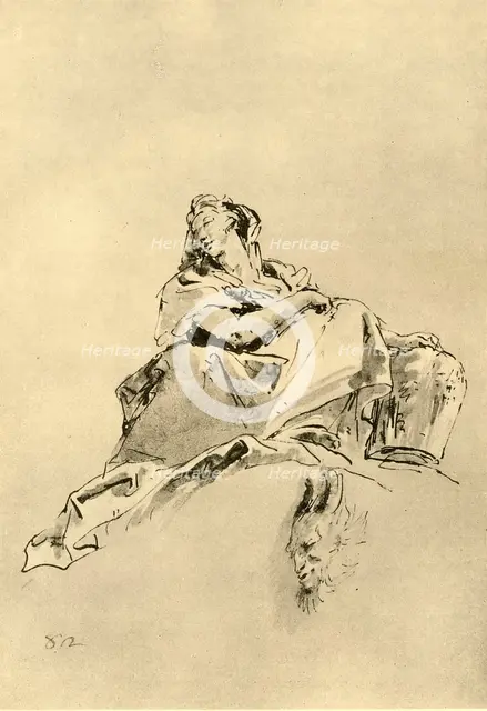'Young Woman sitting, holding a Jug by her side', mid 18th century, (1928). Artist: Giovanni Battista Tiepolo.