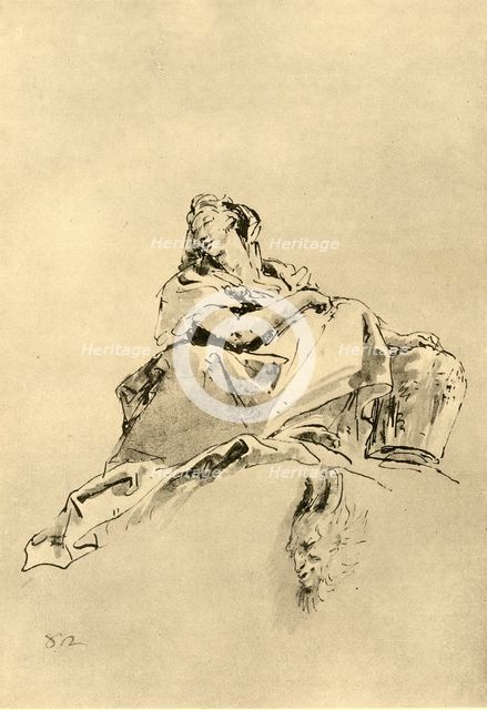 'Young Woman sitting, holding a Jug by her side', mid 18th century, (1928). Artist: Giovanni Battista Tiepolo.