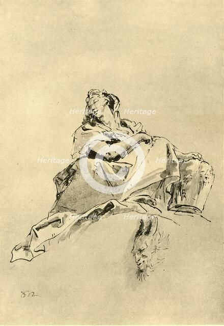 'Young Woman sitting, holding a Jug by her side', mid 18th century, (1928). Artist: Giovanni Battista Tiepolo.