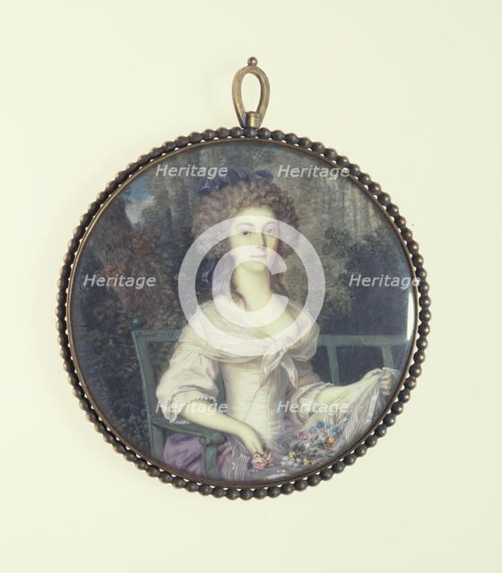 Young woman sitting on a bench, 1789. Creator: Jean-Alexandre Boquet.