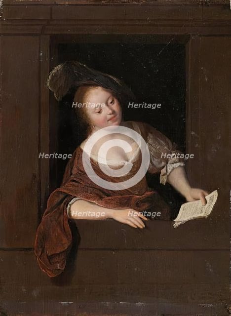 Young Woman Singing at a Window, 1668. Creator: Jacob Ochtervelt.