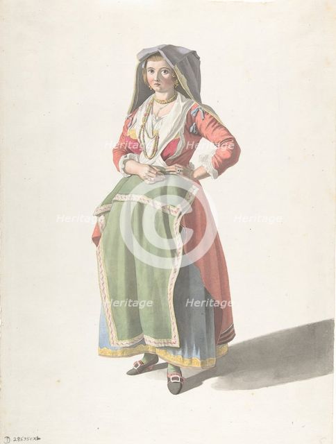 Young Woman Standing in Traditional Neapolitan Dress, ca. 1775-1821. Creator: Giovanni Battista Lusieri.