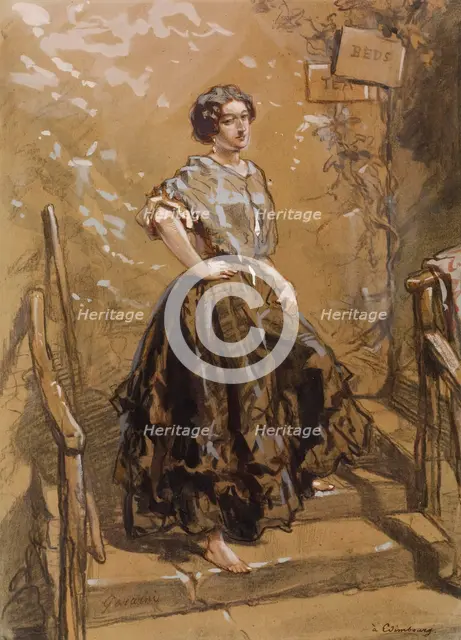 Young Woman Standing on Steps, 1849. Creator: Paul Gavarni.