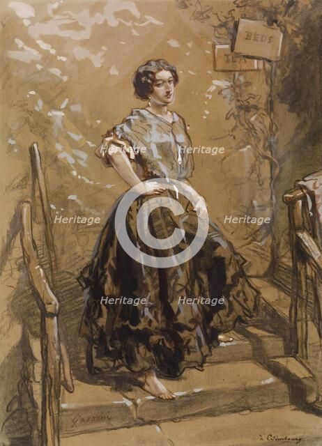 Young Woman Standing on Steps, 1849. Creator: Paul Gavarni.