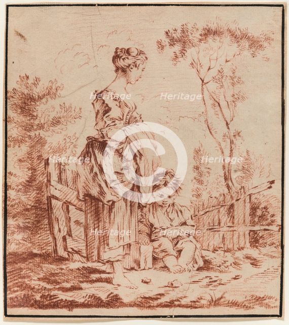 Young Woman Standing with a Seated Child, 18th century. Creator: Unknown French; After François Boucher French, 1703-1770.