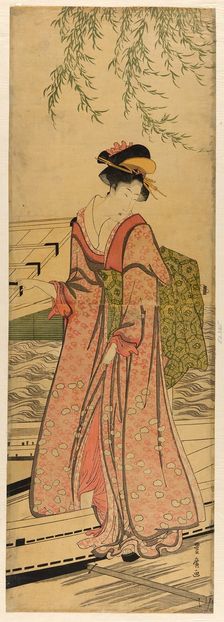 Young woman stepping out of a boat, n.d. Creator: Utagawa Toyohiro