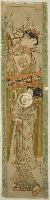 Young Woman Returning a Kite to a Young Man, c. 1772. Creator: Isoda Koryusai.