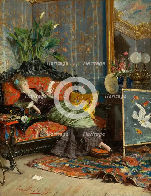 Young Woman Reading, 1875. Creator: Lucius Rossi.