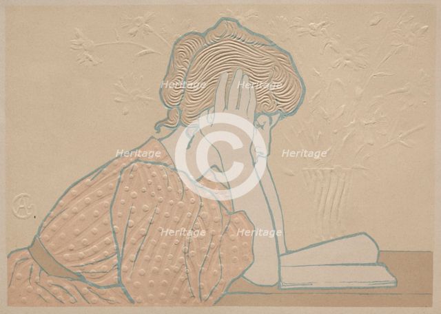 Young Woman Reading, 1896. Creator: Alexandre-Louis-Marie Charpentier (French, 1856-1909); from the edition issued for The Studio.