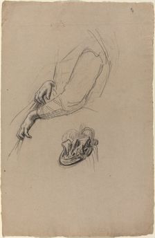 Young Woman's Hands and Beribboned Hat, 1890s. Creator: Unknown