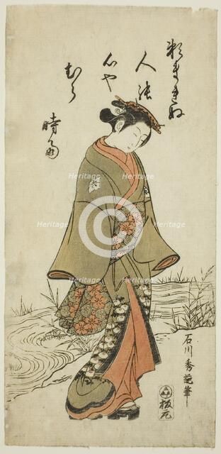 Young Woman Walking Near a Stream, c. 1760. Creator: Ishikawa Toyonobu.