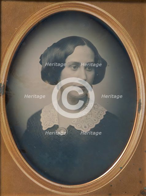 Young Woman Wearing Lace Collar and Brooch, 1850s. Creator: Attributed to Southworth and Hawes.