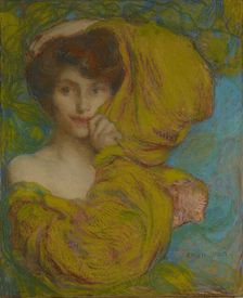 Young woman with yellow scarf, c. 1900. Creator: Aman-Jean, Edmond François (1858-1936)