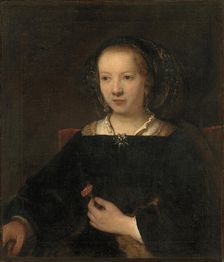 Young Woman with a Carnation, 1656. Creator: Attributed to Willem Drost (1633-1659), workshop of Rembrandt van Rijn (1606-1669)