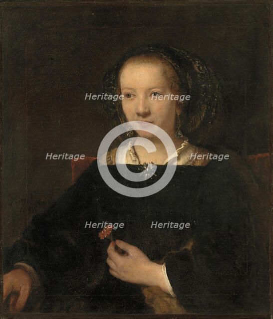 Young Woman with a Carnation, 1656. Creator: Attributed to Willem Drost (1633-1659), workshop of Rembrandt van Rijn (1606-1669) .
