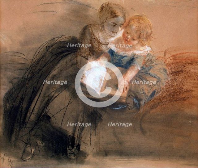Young Woman with a Child, between 1844 and 1850. Creator: Menzel, Adolph Friedrich, von (1815-1905).