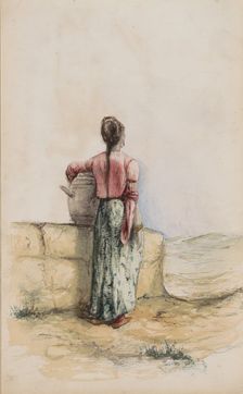 Young woman with a jug by a wall, 1880. Creator: Marius Bauer