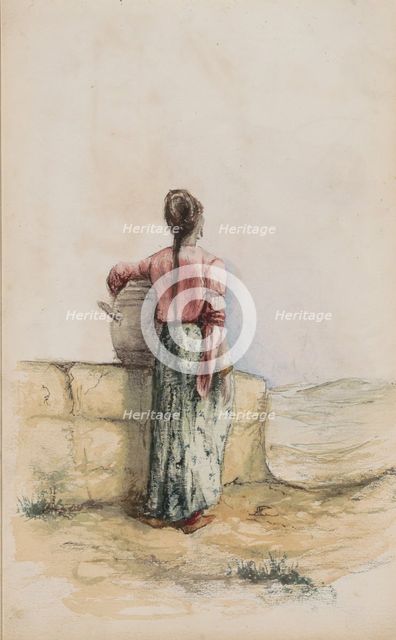 Young woman with a jug by a wall, 1880. Creator: Marius Bauer.