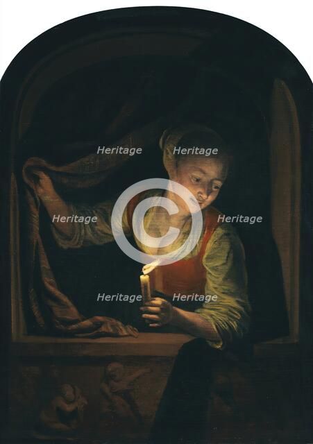 Young Woman with a Lighted Candle at a Window, 1658. Creator: Gerrit Dou.