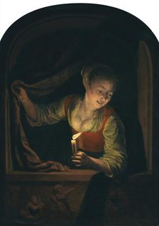 Young Woman with a Lighted Candle at a Window, 1658. Creator: Gerrit Dou