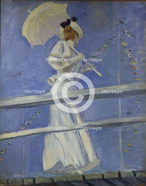 Young Woman with a Parasol on a Jetty, c1900. Creator: Helleu, Paul César (1859-1927).