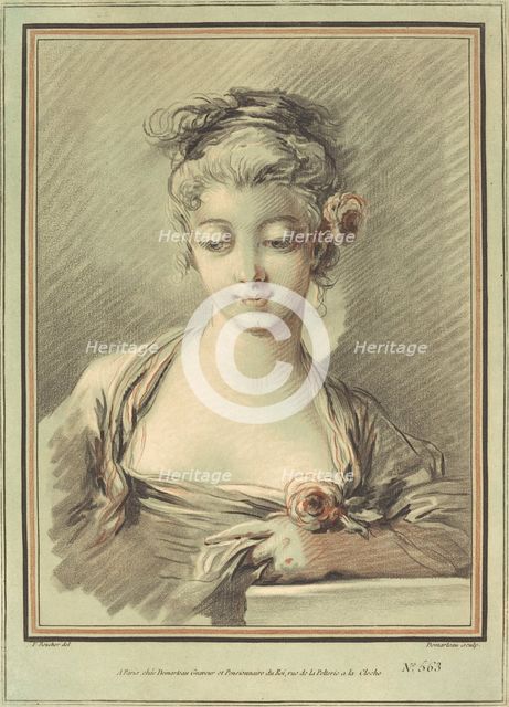 Young Woman with a Rose, c. 1776. Creator: Gilles Demarteau.