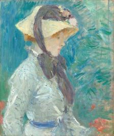 Young Woman with a Straw Hat, 1884. Creator: Berthe Morisot