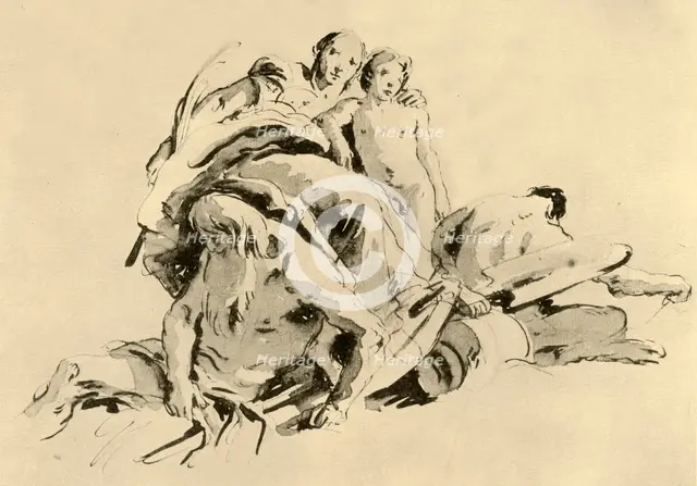 'Young Woman with Boy, Rivergod and Satyr', mid 18th century, (1928). Artist: Giovanni Battista Tiepolo.