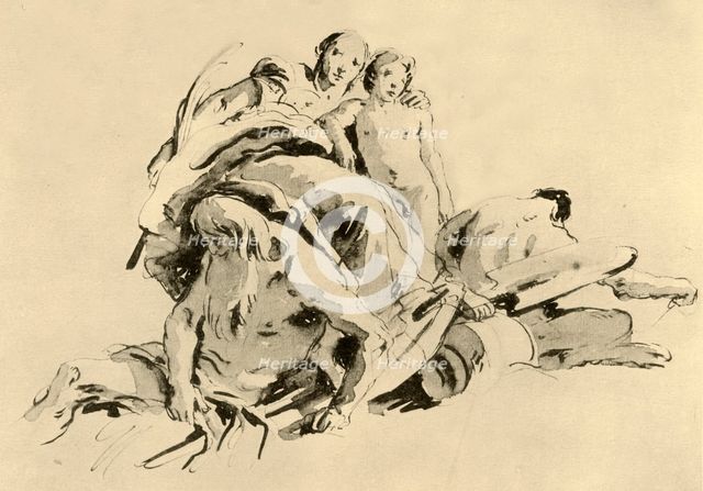 'Young Woman with Boy, Rivergod and Satyr', mid 18th century, (1928). Artist: Giovanni Battista Tiepolo.