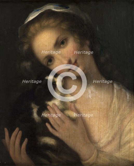 Young woman with cat. Creator: Unknown.