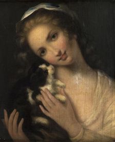 Young woman with cat. Creator: Unknown