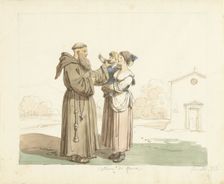 Young woman with child standing in front of a monk, 1816. Creator: Bartolomeo Pinelli