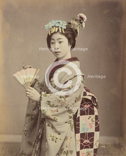 Young Woman with Fan, 1870s-1890s. Creator: Kusakabe Kimbei.