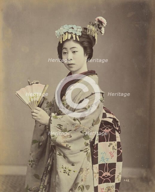 Young Woman with Fan, c. 1890. Creator: Kimbei, Kusakabe (1841-1932).