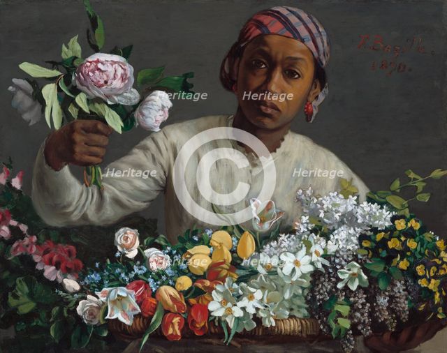 Young Woman with Peonies, 1870. Creator: Frédéric Bazille.