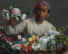 Young Woman with Peonies, 1870. Creator: Frédéric Bazille